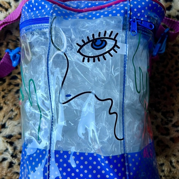 Whimsical Face Clear PVC Crossbody Bag – Blue/Polka Dot, 10” Tall - Picture 8 of 8